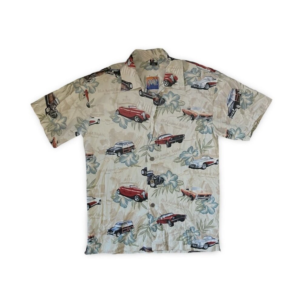 Vintage Dem Crazy 50's Theme Hawaiian Shirt Classic Car August Nights Size Small